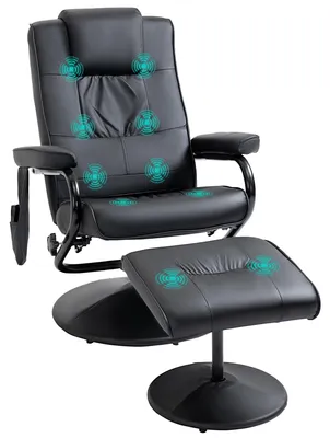 Produktbild von 360° drehbarer Relaxsessel Fernsehsessel, Massagesessel mit Hocker, Liegefunktion Kunstleder, 10 Massagepunkte, Schwarz | 16,6 kg | 77x84x95 cm
