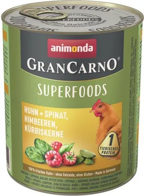 Obrázok produktu pre Animonda GranCarno Adult Superfoods kuracie mäso a špenát, maliny, tekvicové semienka 800gx6