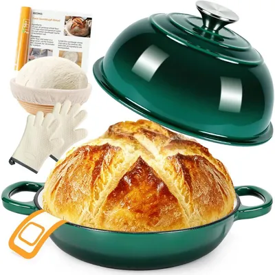 Produktbild von Gusseisen Topf Brot Backen 5,7L Emaille Dutch Oven Grün 26cm für Sauerteig