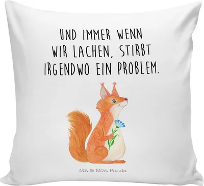 Produktbild von Mr. & Mrs. Panda Deko Kissen Eichhörnchen Blume - Weiß - Geschenk, Spaß, Eichhorn, Lachen, Tiermotive, Motivation Sprüche, Sofa, Spruch Positiv, kuschelkissen 40x40, für