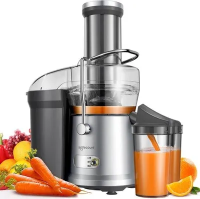 Image de Safecourt Kitchen - Centrifugeuse - Centrifugeuse pour fruits et légumes - 3 vitesses - 1 200 watts - Noir/Argent