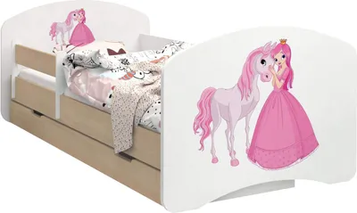Produktbild von BDW Kinderbett, Doppelseitiges mit Schublade, Prinzessin mit Pferd, 180/90