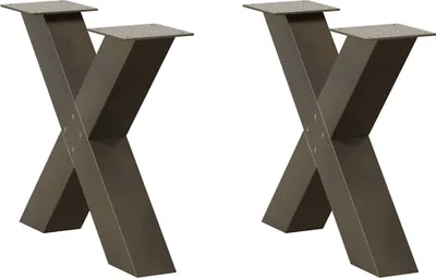 Image de Pieds de table basse en forme de X, 2 pièces, acier naturel, 60 x (42-43) cm