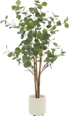 Zdjęcie produktu dla ML-Design sztuczny eukaliptus 120 cm, sztuczna roślina z pniem z naturalnego drewna, sztuczne rośliny plastikowe w doniczce, dekoracja do wnętrz i na zewnątrz