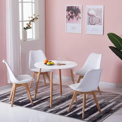 Image de Table ronde, table de salle à manger, table de cuisine, table de salon, style scandinave, MDF, blanche, 80 cm