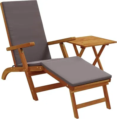 Imagen del producto de Sillas de jardín de madera plegables con mesa y cojín, color gris oscuro, pack de 2 unidades