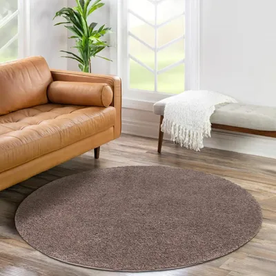 Produktbild von Shaggy Hochflor Teppich Wohnzimmer - Rund 200 cm - Braun - Einfarbige Schlafzimmer-Teppiche