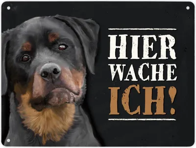 Produktbild von Hier wache ich! Metallschild XL mit Rottweiler Motiv Schild Blechschild