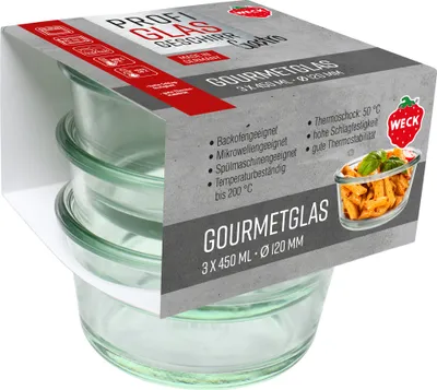 Produktbild von 3er Set Gastropack 450 ml Gourmetgläser Weck , ohne Deckel 76125