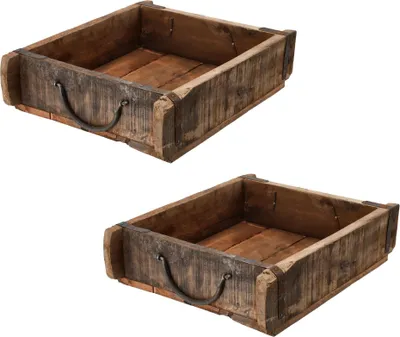 Produktbild von Novaliv 2x Holzkiste Vintage 30 x 25 x 8 cm Alte Ziegelform Holz Groß Allzweckkiste aus recyceltem Altholz Jede Form EIN Unikat – Vintage Kiste Deko