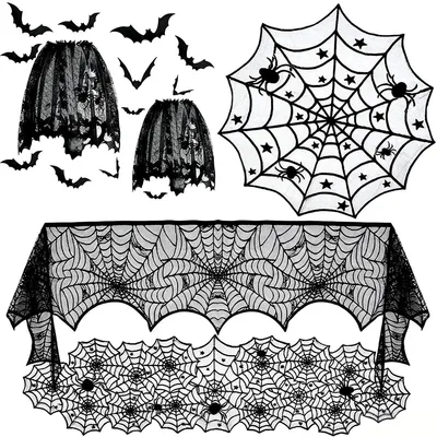 Halloween-Dekoset: 6-teilig mit Spinnennetz, Kaminumhang & Lampenschirmen
