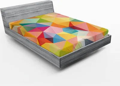Produktbild von ABAKUHAUS Geometrisch Spannbetttuch, Polygonale Anordnung mit bunten abstrakten Dreiecken Ornamental Illustration, 90 x 200 cm, Mehrfarbig