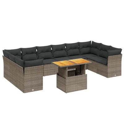 Produktbild von 11-tlg. Garten-Sofagarnitur mit Kissen Grau Poly Rattan