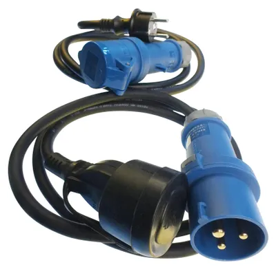 Produktbild von 2er SET Campingstromadapter 16A CEE blau - Schuko 230V  (1,5 METER Kabel H07RN-F 2,5mm²)  EU Stromverteiler Campingadapter Camping Caravan Boot Stromadapter Adapter Stromkabel Caravanstromadapter