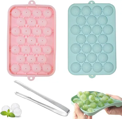 Produktbild von Runde Eiswürfelformen - Silikon - 2 Stück - Eiswürfelform - Silikon mit Deckel - 25 Fächer - Mini-Eiswürfelform - Rund - Eiswürfel