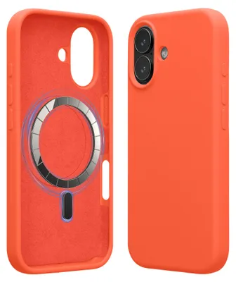 Produktbild von kwmobile Hülle kompatibel mit Apple iPhone 17 Hülle - magnetisches Silikon Case kompatibel mit MagSafe - Cover gummiert Neon Koralle