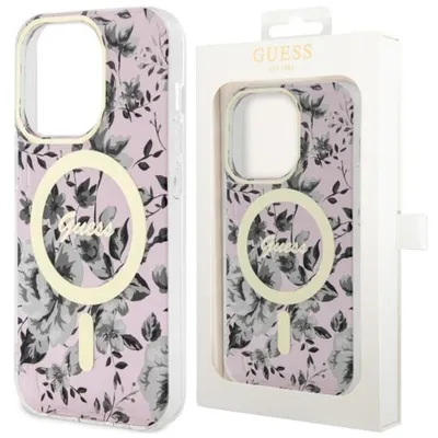 Produktbild von Guess GUHMP14LHCFWSP iPhone 14 Pro 6.1" pink/pink Hardcase Flower MagSafe Handyhülle