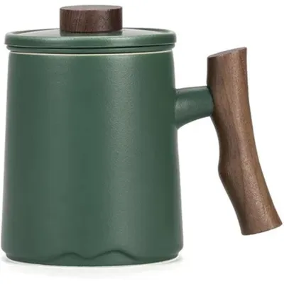 Produktbild von Teetasse mit Deckel und Sieb 360ml Palisandergriff Keramik Matt Grün