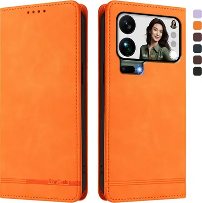 Produktbild von Hülle für Xiaomi 17 Pro Max, Retro Kunstleder Ständer Klapphülle mit Kartenfächer und Magnetische Orange