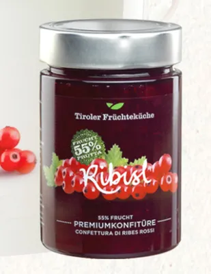 Produktbild von Rote Ribiselkonfitüre 420 gr. - Unterweger - Tiroler Schmankerl
