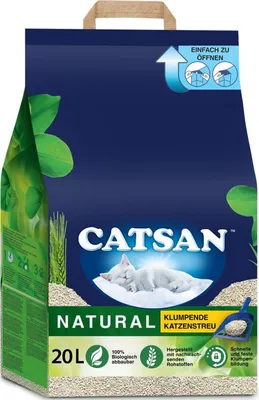 Immagine prodotto di Catsan Natural, lettiera biodegradabile e agglomerante per gatti, 20 litri (1 sacco) – per gatti