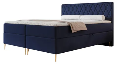 Produktbild von Boxspringbett PONTI II 200x200 Rautensteppung Bettkasten Bonellmatratze Samt Marineblau