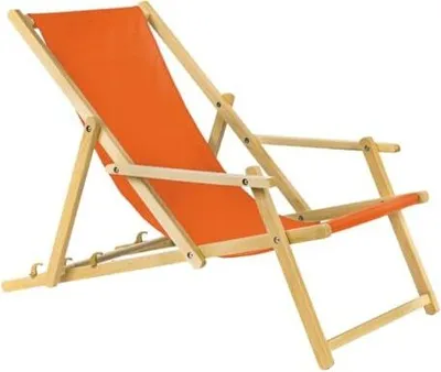 Produktbild von Holz Sonnenliege Strandliege Liegestuhl aus Holz 3 Stufen Klappbare Gartenliege mit Armlehne orange