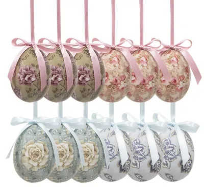 Imagen del producto de Conjunto de 12 colgantes de Pascua de Clayre & Eef, con forma de huevo, de 4x5 cm de diámetro, en varios colores, fabricados en plástico