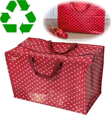 Produktbild von LS-LebenStil XXL Jumbo Bag Dot´s Rot Weiß 55cm ️ Recycled faltbar Einkaufstasche Unterbettkommode Aufbewahrungstasche Kleidung Bettdecken Kissen
