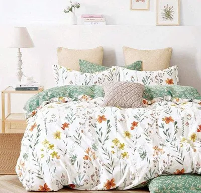 Produktbild von Famanu Bettwäsche Set 135 x 200 cm - Grün, Weiß, Blätter, Blumenmuster