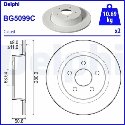 Produktbild von 2x DELPHI Bremsscheibe BG5099C für FORD Transit Connect V408 Kastenwagen 50 8mm