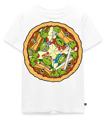 Produktbild von Spreadshirt Teenage Mutant Ninja Turtles Pizza Logo Kinder Premium T-Shirt, 98/104 (2 Jahre), Weiß