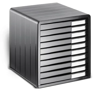 Image de Caisson de bureau à 10 tiroirs - Organiseur de bureau - Plastique - Anthracite - 34,5 x 29,0 x 32,0 cm - Rangement pour fournitures de bureau
