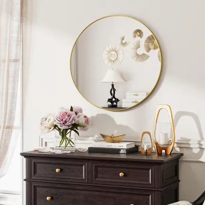 Produktbild von Koonmi runder Wandspiegel 60 cm, Metallrahmen, Gold
