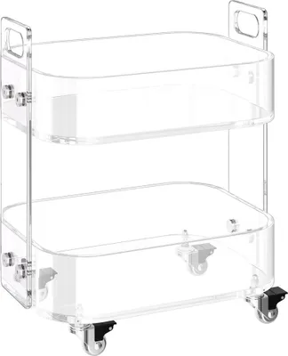Image de Table en acrylique avec roulettes, table mobile à 2 niveaux, bureau de rangement moderne en acrylique à roulettes, table d'appoint transparente, pour salon, chambre à coucher, bar, bureau, 30,5 x 41,6 x 48 cm (transparent)