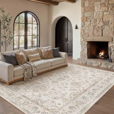 Waschbarer Vintage-Teppich, Beige, 200x300 cm, Kurzflor