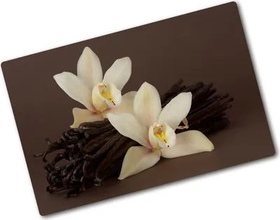 Produktbild von Tulup Glas Herdabdeckplatte - 80x52 cm - Glaskeramikkochfeld-Abdeckung Spritzschutz Glasabdeckplatte - Einteilig - Blumen & Pflanzen - Vanilleschote - Weiß