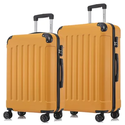 Produktbild von Suitcase Set, Rollkoffer Handgepäck, Kofferset, mit 4 Rollen 360°, Hartschalenreise Zahlenschloss, Weicher Gummigriff (2er Set, L&XL, Orange)