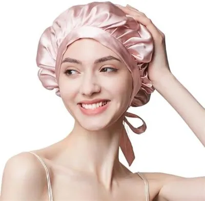 Image de Bonnet de nuit en satin de soie pour femmes, multicolore, taille unique (rose)