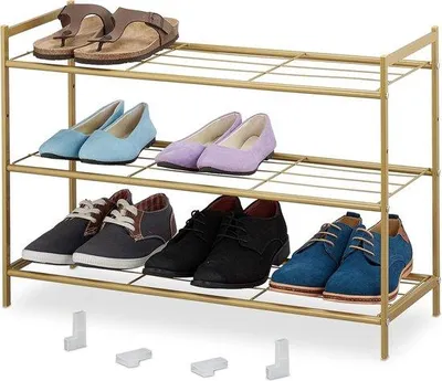 Image de Étagère à chaussures 3 niveaux empilable extensible - organisateur à chaussures en métal pour 9 paires - or - 50 x 70 x 26 cm