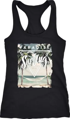 Produktbild von Damen Tank Top Tanktop Excotic Island Paradise Surfing Summer Sommer Hängematte Palmen Neverless® schwarz L