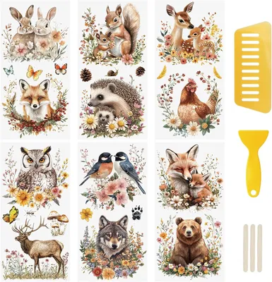 Produktbild von Transferaufkleber Tiere und Blumen, 6 Blatt, 30 x 15 cm, für DIY Scrapbooking