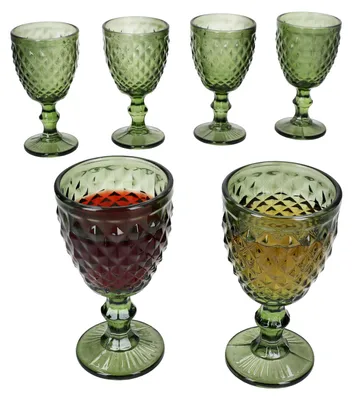 Zdjęcie produktu dla 6x Diamentowe kieliszki do wina zielone 200ml kieliszek reliefowy białe wino czerwone wino woda