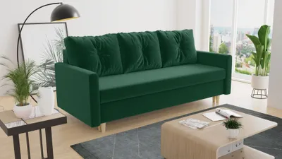Produktbild von Schlafsofa Rico - Sofa mit Bettkasten, Couch mit Schlaffunktion, Bettfunktion, Bettsofa mit Bonell-Ferderkern, Velours (Grün (Kronos 19))