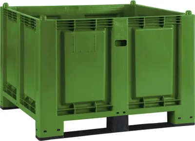 Produktbild von Palettenbox mit 2 Kufen, LxBxH 1200 x 800 x 850 mm, grün, Boden/Wände geschlossen, Tragkraft 500 kg