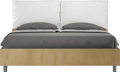 Produktbild von ITYHOME - Bett ohne Lattenrost 160x200 Eiche Natur Kopfteilkissen mit Kunstlederbezug Weiß Egos Antea