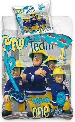 A bedding set featuring characters from the children's show Fireman Sam.