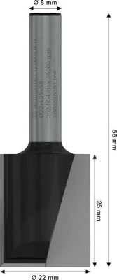 Produktbild von PRO Nutfräser, zweischneidig, Ø 22 x L 24,6, Schaft 8 mm