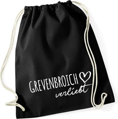 Produktbild von Huuraa Turnbeutel Grevenbroich verliebt 12 Liter Black Baumwolle Rucksack Geschenkidee