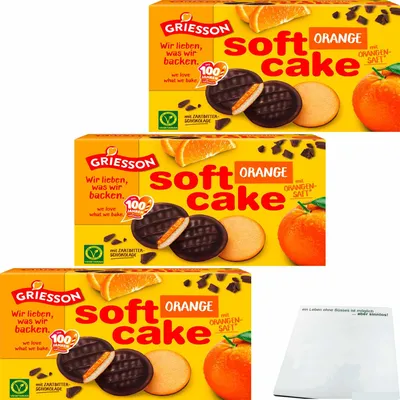 Produktbild von Griesson Soft Cake Orange mit Fruchtfüllung 3er Pack (3x300g Packung) + usy Block